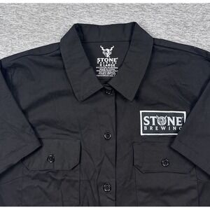 Stone Brewing Shirt Womens XL Black Essentials Work Short Sleeve Button Up NEW